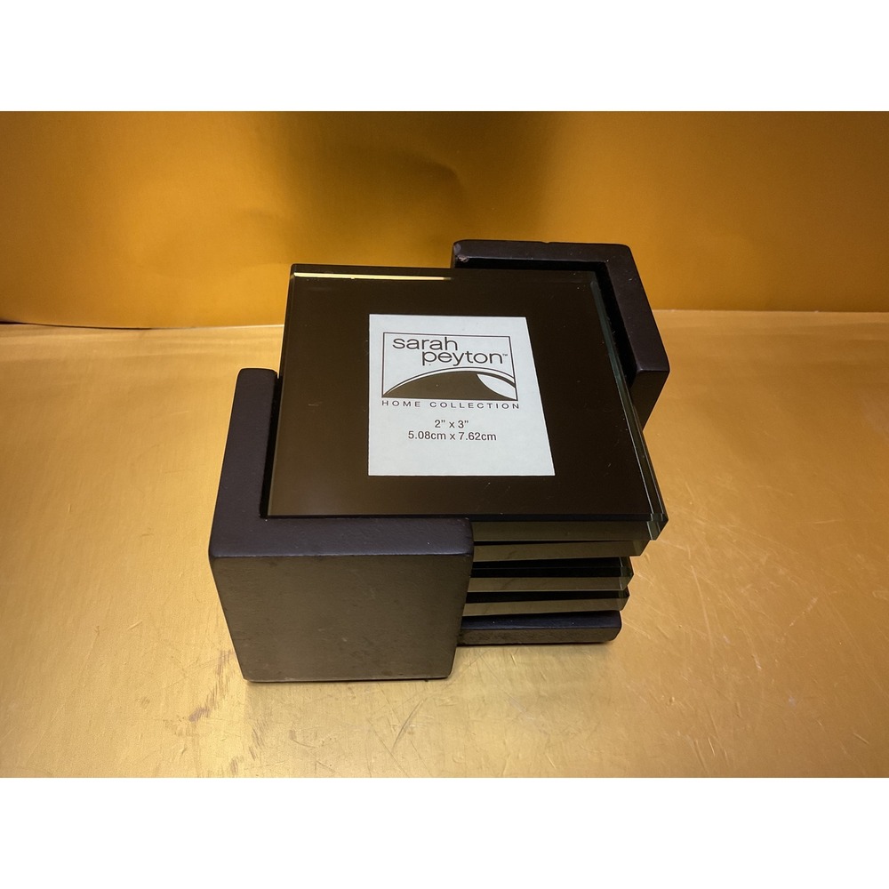 Sarah Peyton Home Collection Glass Photo Frame Coasters Set of 4 with Holder
